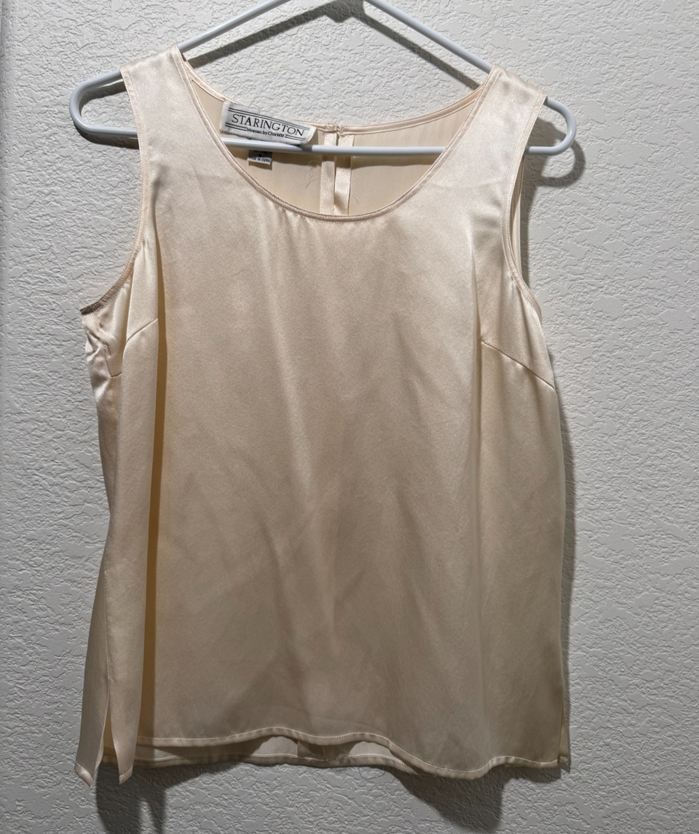 Vintage Starington 100% Silk Tank Top Cream Size 4 Shell Party Evening
